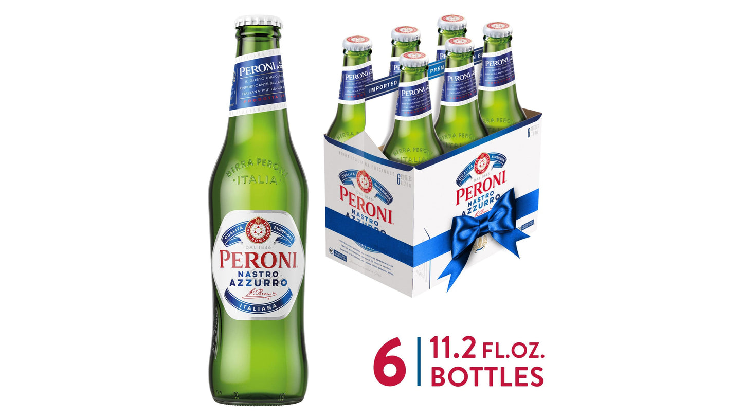 Peroni Nastro Azzurro Beer, International Pale Lager, 6 Pack, 11.2 Fl. Oz. Bottles, 5.1% ABV