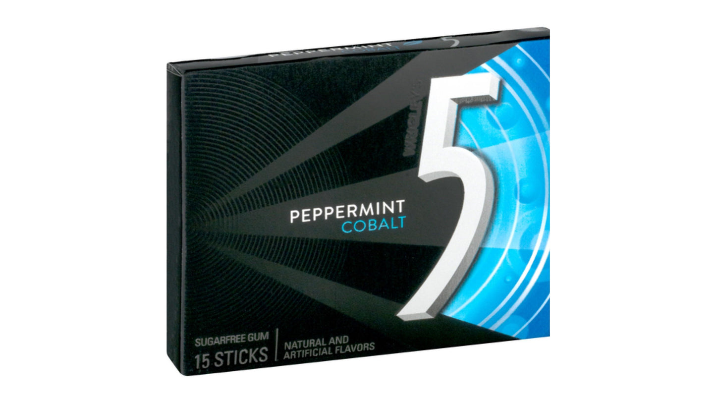 5 Gum Peppermint Cobalt Sugar Free Chewing Gum, 15 Piece Single Pack