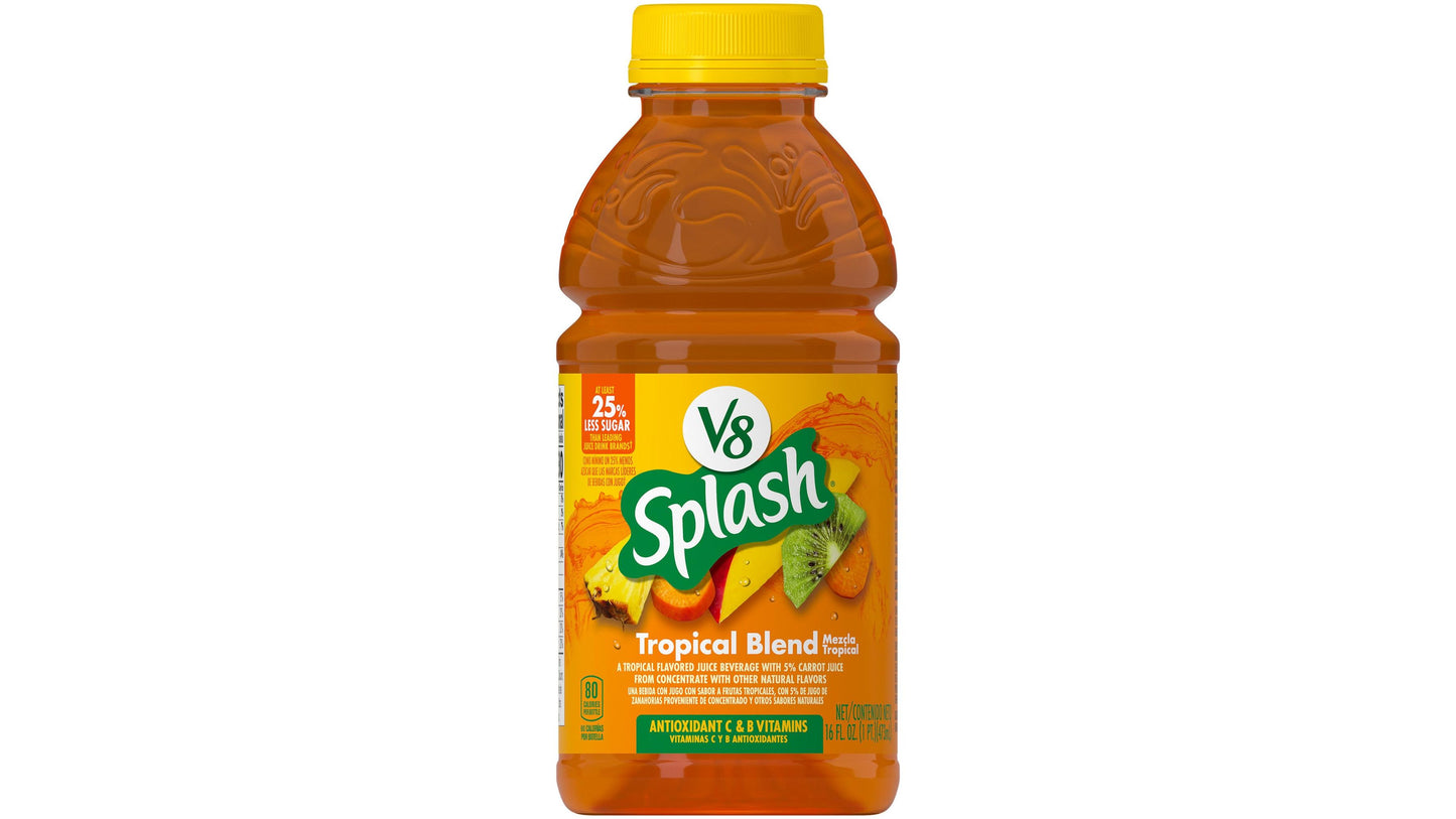 V8 Splash Tropical Fruit Blend Flavored Juice Beverage 16 Fl Oz Bottle
