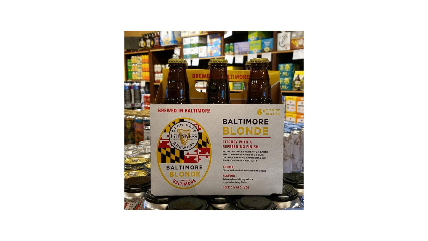Baltimore Blonde Guinness American Lager Beer, 6pk 11.2oz Bottles, 5% ABV
