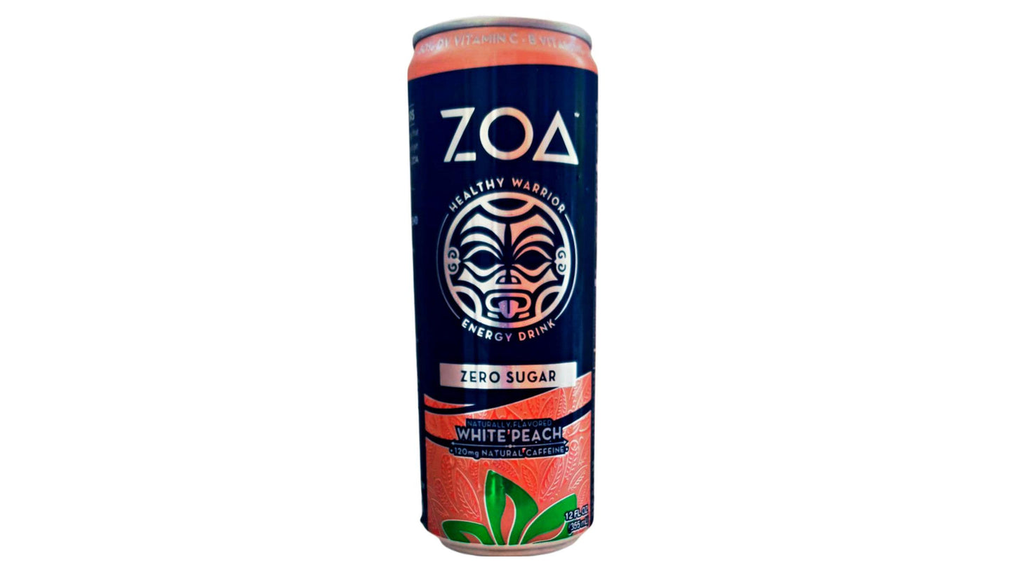 Zoa White Peach Zero Sugar Energy Drink - 12 Fl Oz Can