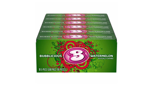 Bubblicious Watermelon Wave Bubble Gum - 5 Piece Pack, 144 Per Case