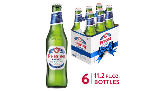 Peroni Nastro Azzurro Beer, International Pale Lager, 6 Pack, 11.2 Fl. Oz. Bottles, 5.1% ABV