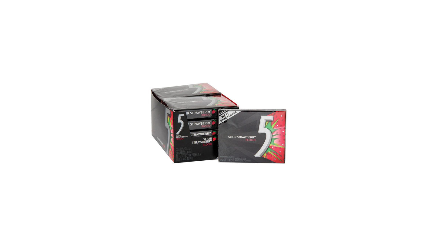 5 Gum Strawberry Flood Sugarfree Gum, Single Pack